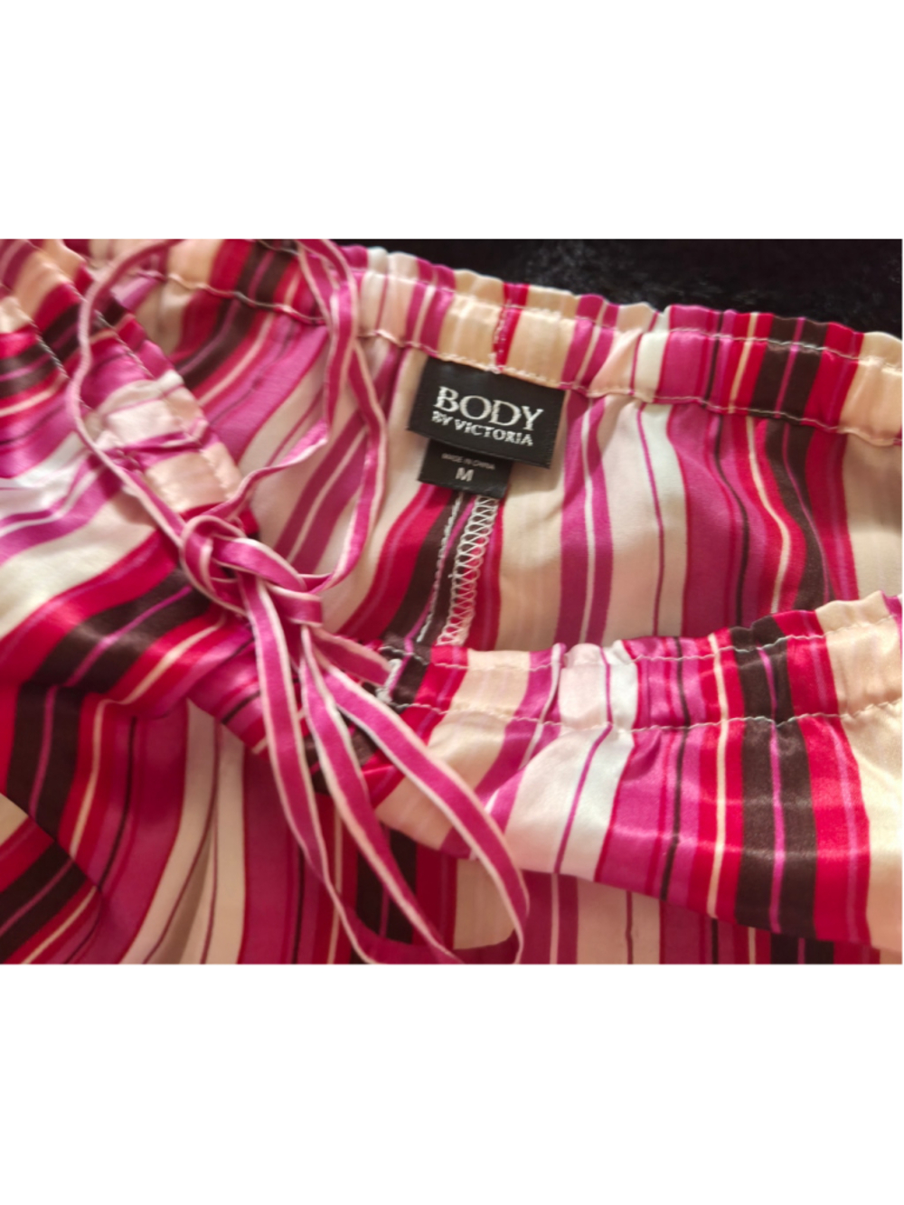 Victoria's Secret Pajama Set M Satin Pink Body by Victoria Striped Y2K Sleepwear - Picture 3 of 10